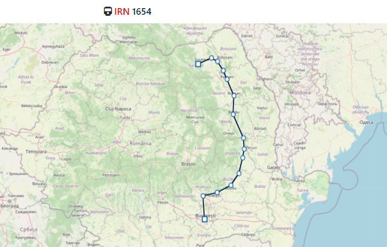 Streckenverlauf desZuges IRN 1654 von Gura Humorului nach Bukarest